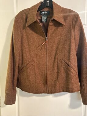 Ralph Lauren Tan-Brown Zip Front Wool Blazer Jacket
